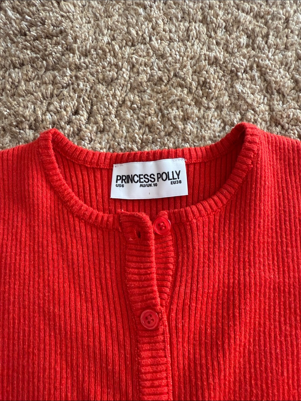 Princess Polly Red Ribbed Button-Front Top Size US 6 - Picture 2 of 3